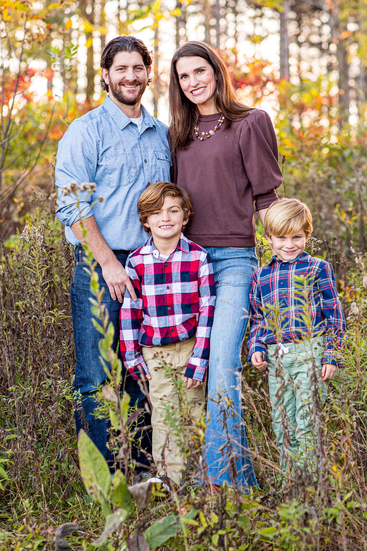 loving family outside during golden hour