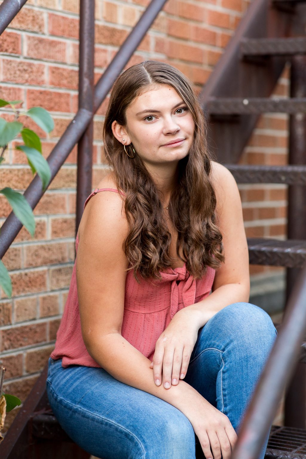 senior portrait on stairs urban downtown waukesha